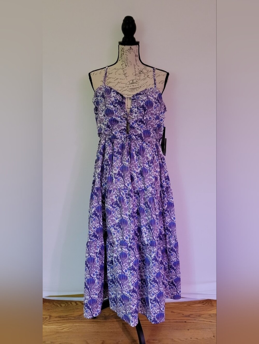 Hyacinth House Purple Multi Floral Corinne Cut-Out Midi Dress Size XL NWT - Picture 5 of 11